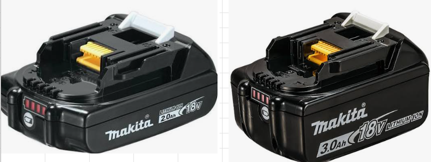 マキタ18Vバッテリー BL1820B(2.0Ah)とBL1830B(3.0Ah)の大きさ比較