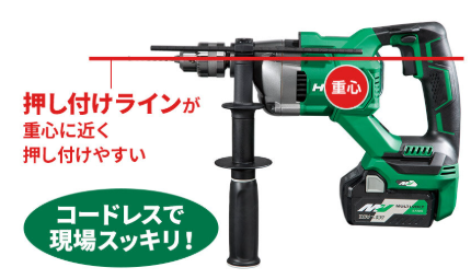 HiKOKI DV3620DA 業界初のD形ハンドルで垂直穴あけがラクになる