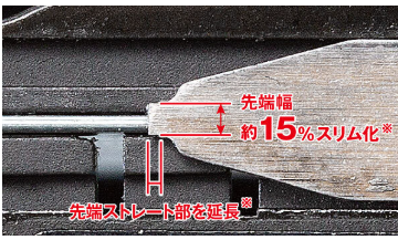 HiKOKI NP3635DA 特徴① 先端のスリム化とストレート部の長期化で打痕を低減