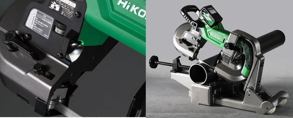 HiKOKI CB3612DA ダスタプレートとLEDライト、別売スタンドで定置切断も