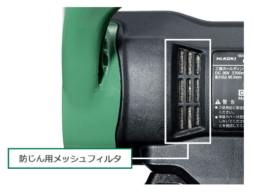 HiKOKI CD3607DA 防じん用メッシュフィルタで鉄粉の侵入を軽減