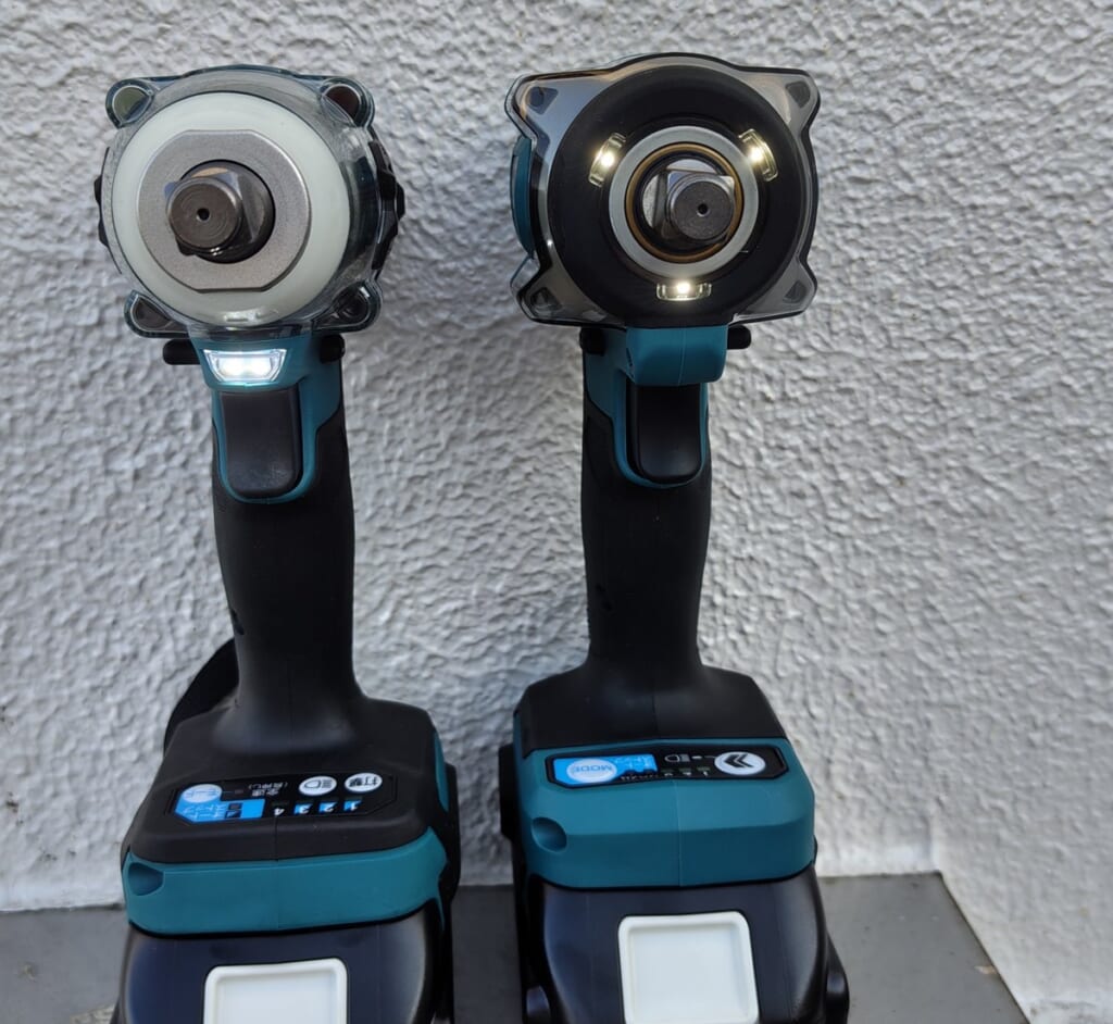 マキタ TW300D(左)とTW310D(右)を正面から比較(LEDライトの違い)